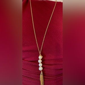 Bourbon & Bowties Necklace- Long gold chain w/ pearls at the end. NEW! Retail$40